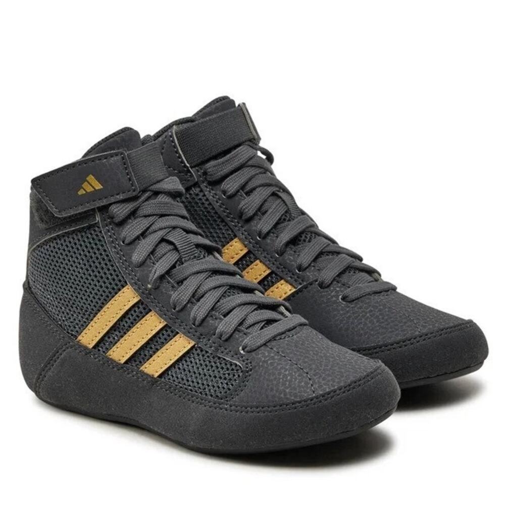 Adidas Black Grey + Gold HVC 2 Wrestling Shoes Size 2 Youth
